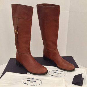 PRADA Leather Knee High Brown Riding Boots